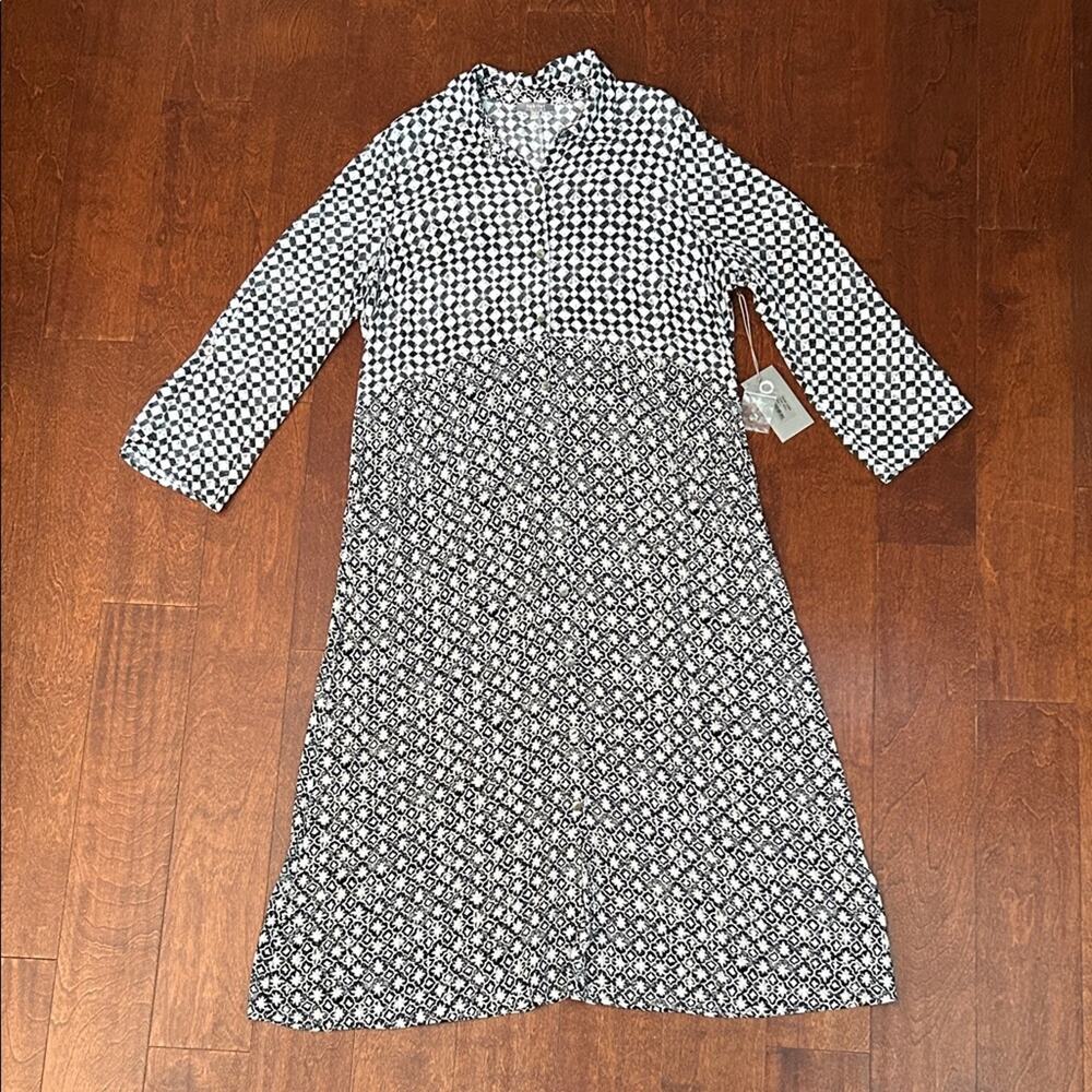 Habitat Mixed Print Easy Shirt Dress in Gull, Lagenlook, Size Large, NWT